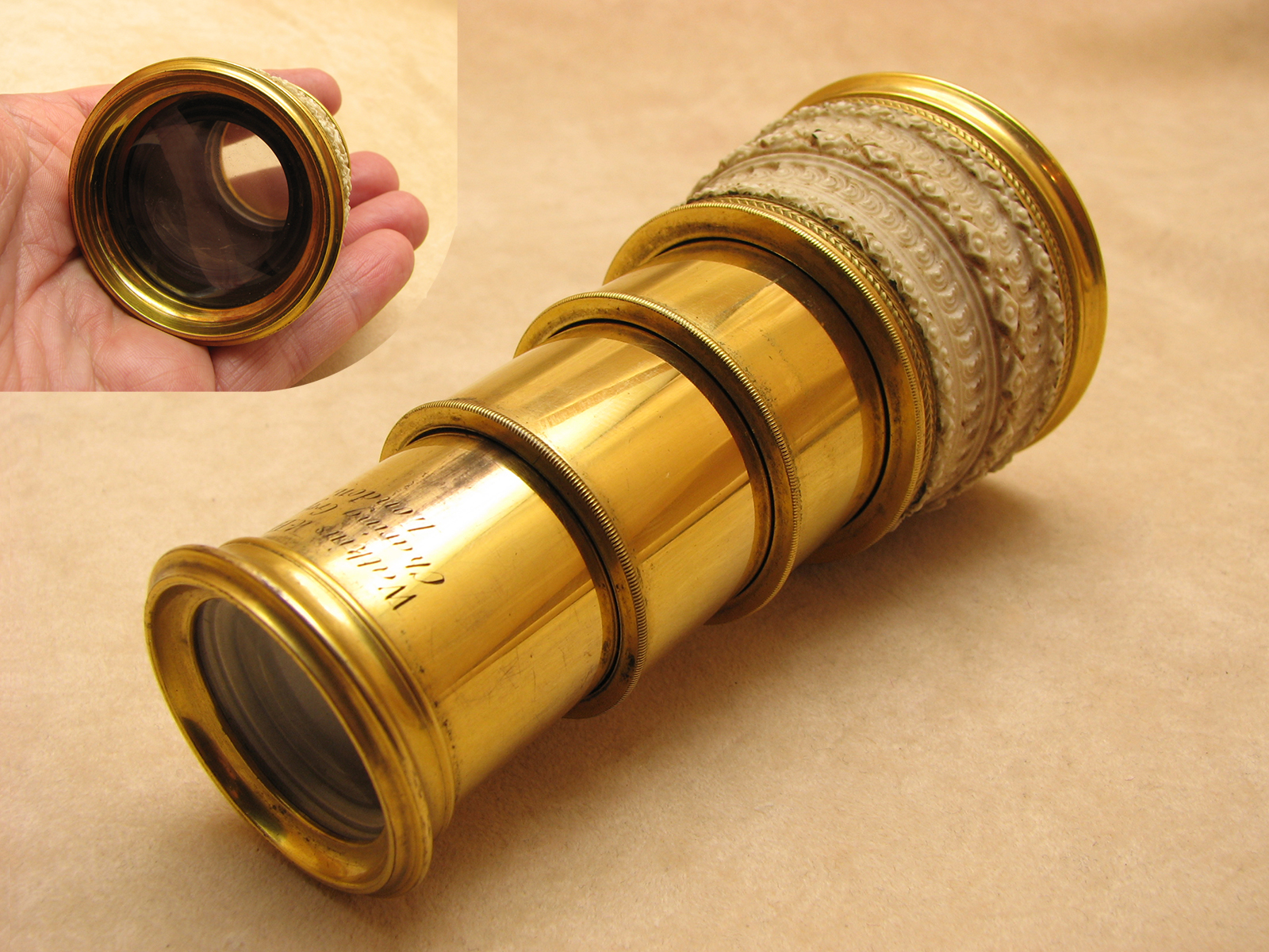 Early 19th Century 3 draw monocular signed Watkins & Hill, Charing Cross, London